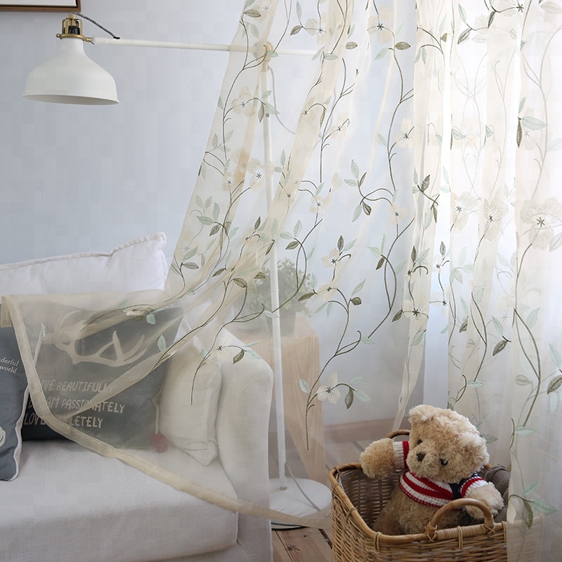 Small Floral Leaves Sheer Curtain Tulle Window Treatment Voile
