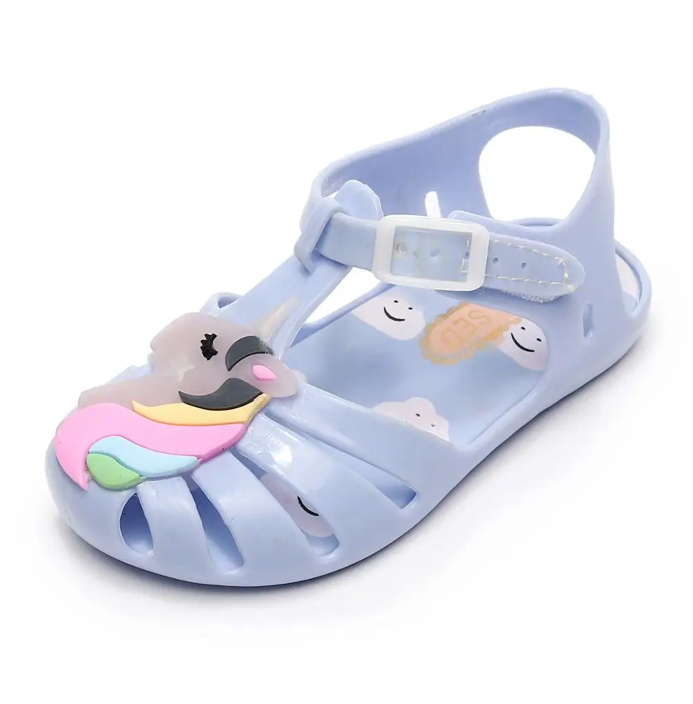 Colorful unicorn breathable Rome style kids girls summer mini jelly sandals shoes
