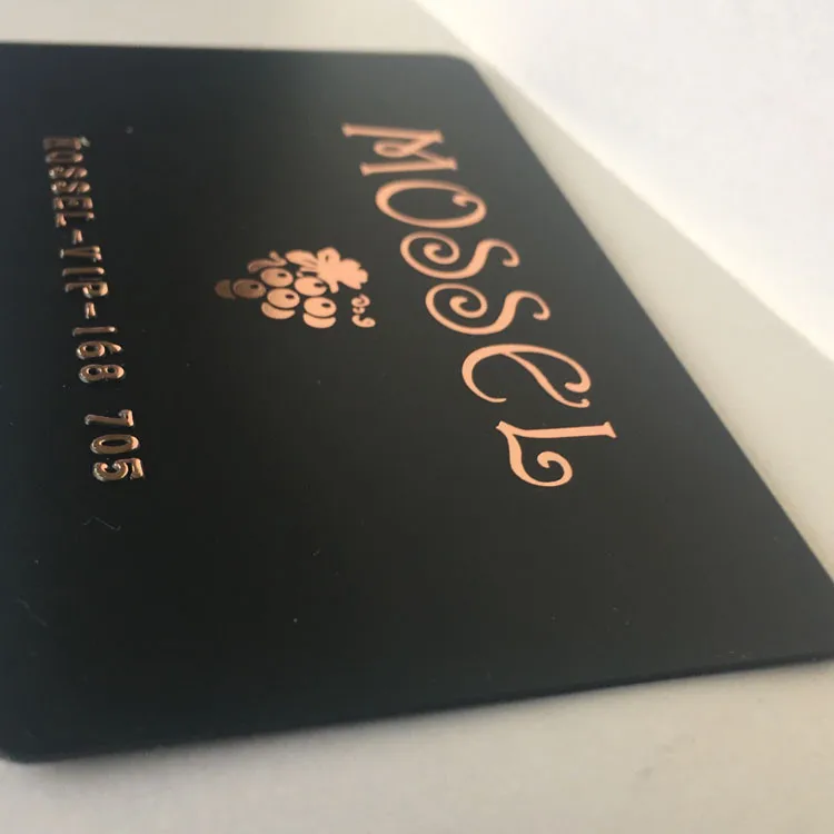 Black material Credit card size Matt finished gold hot stamping pvc business  card