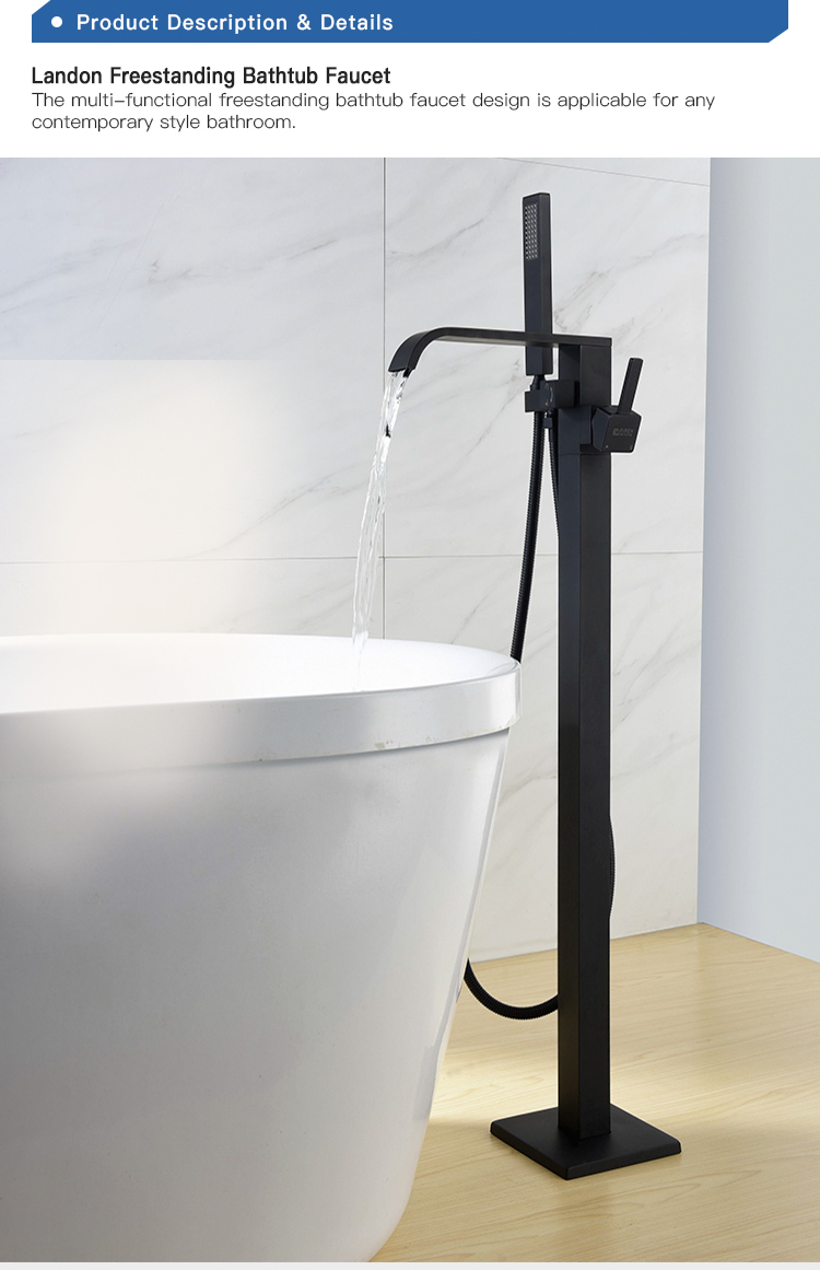 Matt Black Freestanding Bath Mixer Tap & Handheld Shower, Brass Hand Shower Waterfall Freestanding Tub Faucet Black
