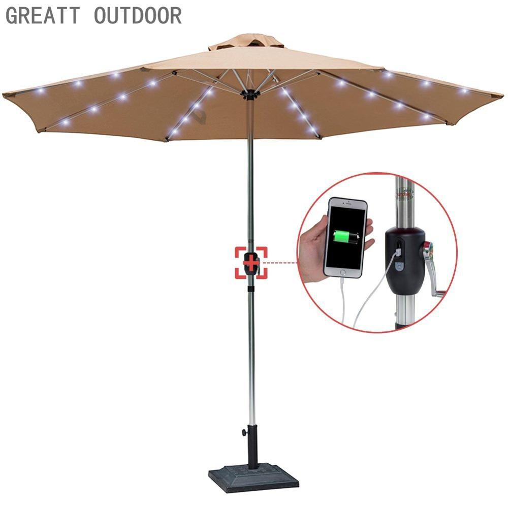 Hot Sale Solar Lighting Outdoor Garden Patio Beach Umbrella With Usb Mobile Phone Charger Buy Outdoor Umbrellas Usb Charging Umbrella Patio Umbrella Product On Alibaba Com
