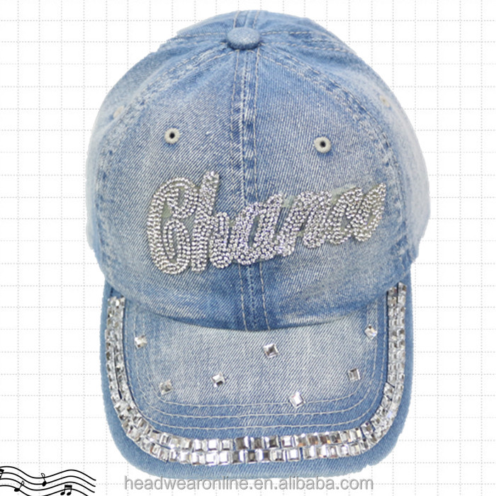 Fashion Custom Rhinestone Washed Cowboy Baseball Caps Customizable fitted caps 	 3d embroidery cap