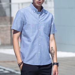 Oxford dos homens meia Manga cor sólida de fundo redondo casuais Camisas dos homens tarja oxford lavado camisas de manga curta