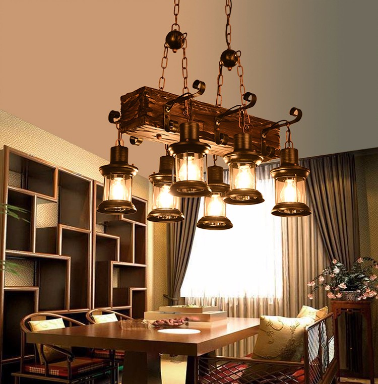 Cafe Restaurant Bar wooden wheel personality boat wood beaded industrial chandelier for restaurants