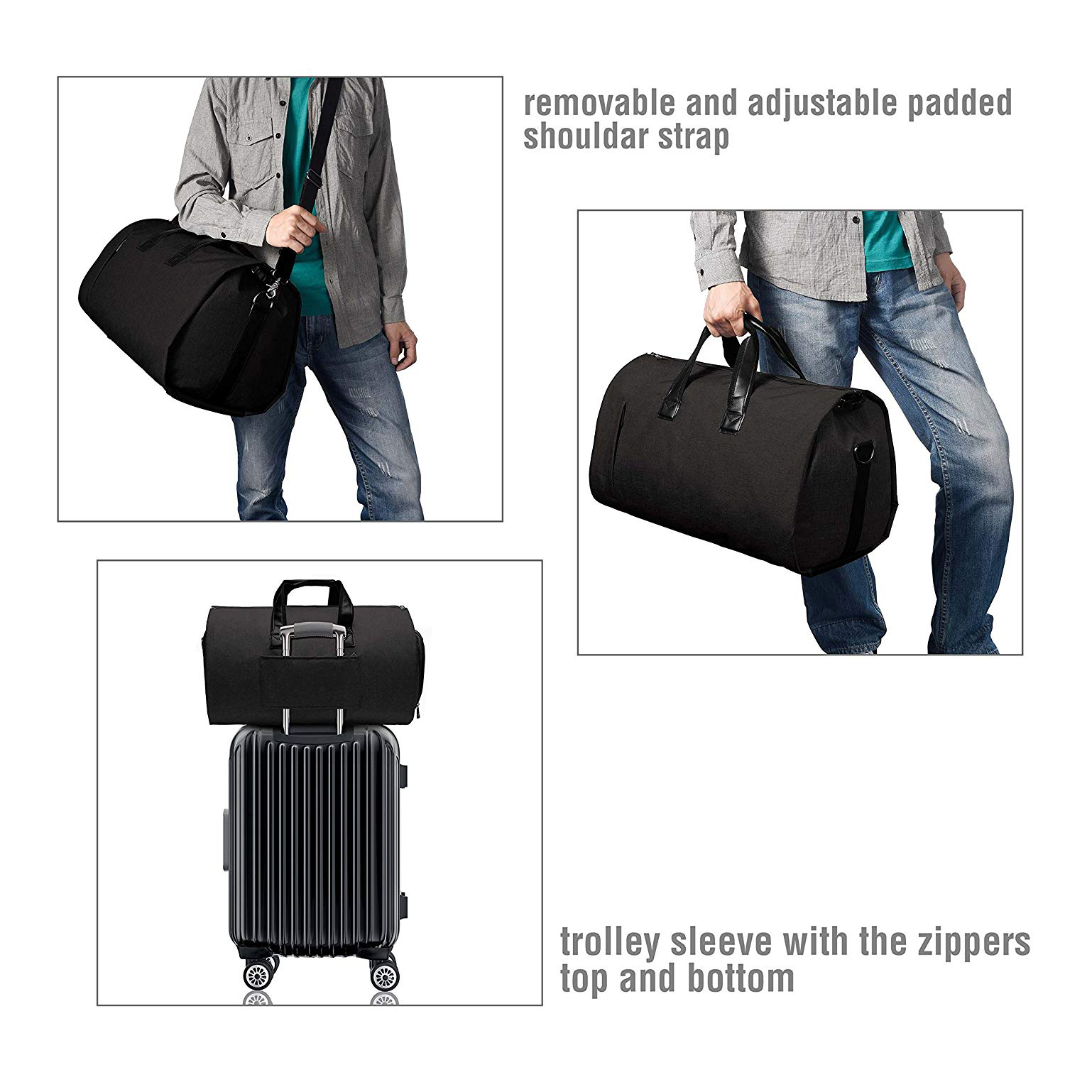 Sac &agrave; v&ecirc;tements de voyage pour hommes, sacs de week-end avec compartiment &agrave; chaussures noir