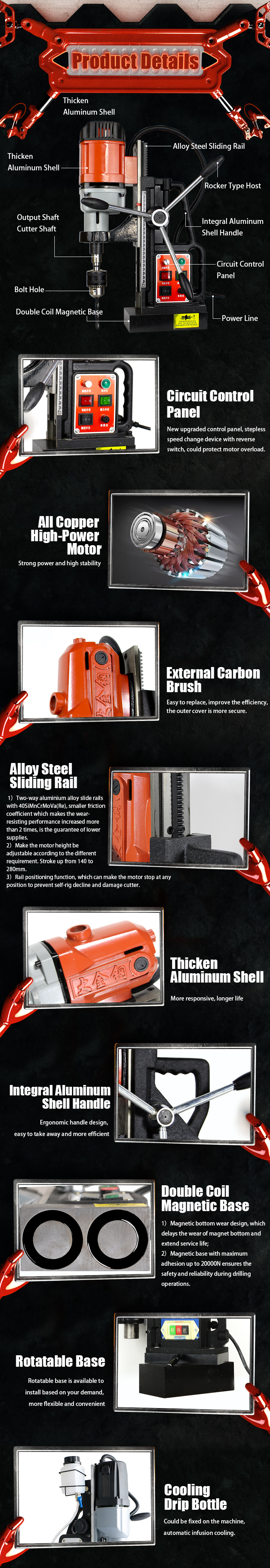 1400W Portable Electric Magnet Drill Machine 23mm