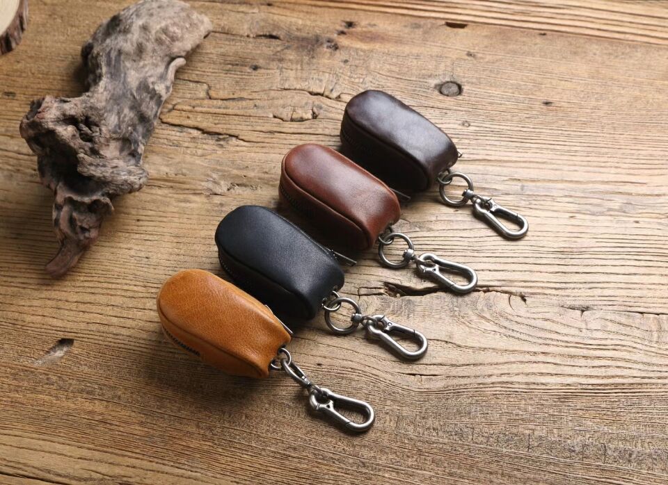 复古疯马真皮皮革皮革拉链钥匙袋男女通用钥匙包