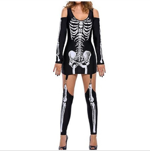 KYSM3389 Masquerade Skeleton Print Sexy Off-Shoulder Halloween Dark Performance women Costume