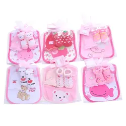3 in 1 cotton baby socks with bibs and gloves mitt