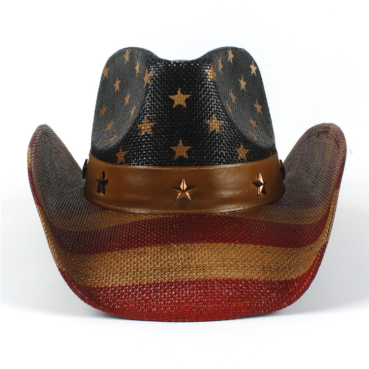 Men's Paper Straw Texas Cowboy Hat USA American Flag Painting Straw Hat Shapable Brim Sombreros US Flag Straw Cowboy Hat