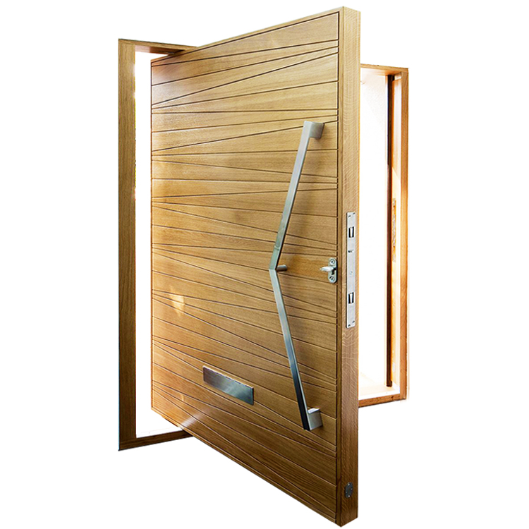 Foshan Revoliving Engsel Desain Modern Rumah Eksterior Depan Masuk Kayu Pintu Pivot