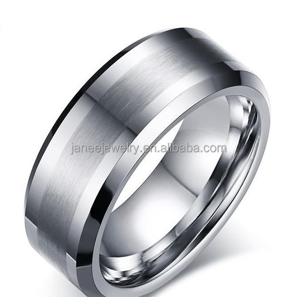 8mm Beveled Edge Brushed Center Plain Tungsten Carbide Metal Rings for Fingers