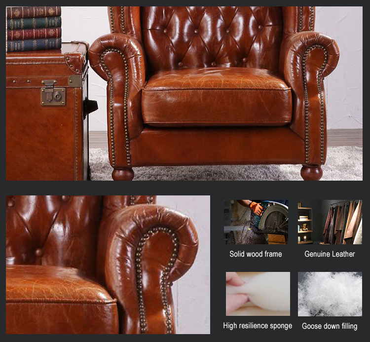 high back chairs for hotel guest room armchair tufted buttons back pure leather vintage brown upholstered chair