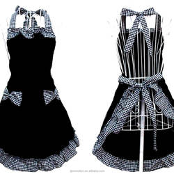 Cute Retro Lovely Vintage Lady's Kitchen Fashion Flirty Women's Aprons with Pockets Black Patterns for Gift
