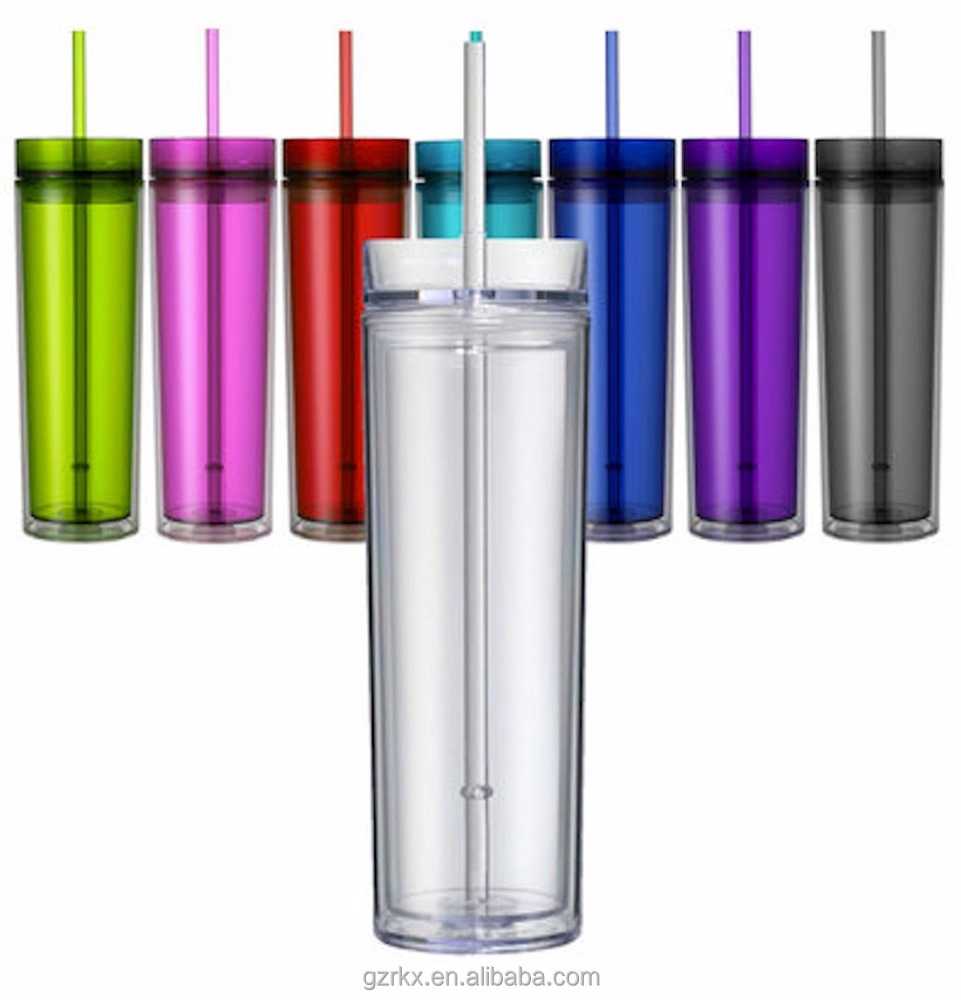 Горячий и холодный тонкий стакан 16 унций с крышкой и соломинкой, изолированный тонкий Акриловый стакан, двойная стена прозрачный высокий тонкий стакан