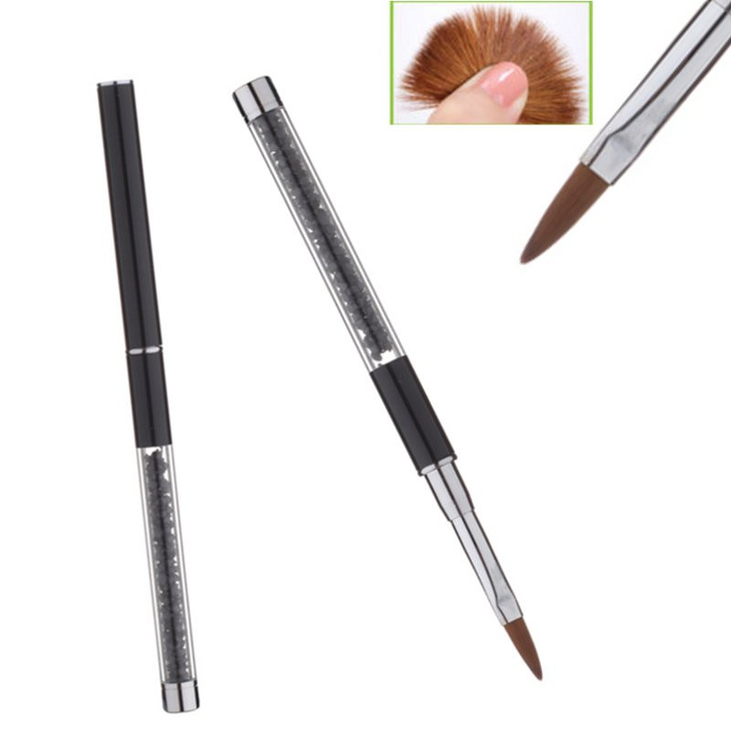 Rhinestone Nail Art Brush Pen Metal Acrylic Handle Gradient Carving Powder UV Gel Liner