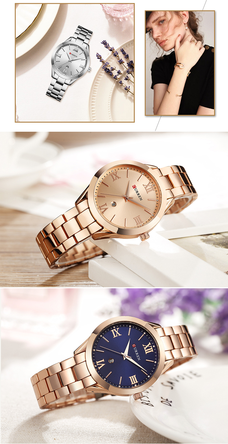 CURREN-montre à Quartz pour femmes, de luxe, en or Rose, bracelet, horloge, 9007