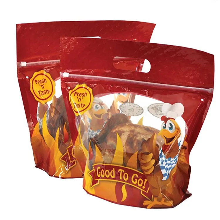 High Quality Stand Up Hot Roast Chicken Zipper Bag microwave rotisserie chicken bag With Handle