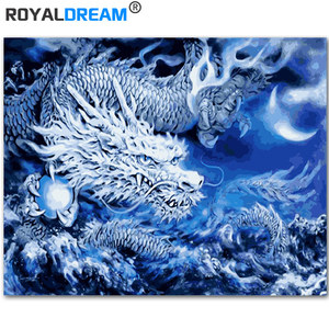 diy 数字绘画卡通动漫手绘着色减压手动填充油画彩色装饰画龙