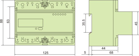YEM021GC RS485 and infrared 3 Phase 4 Wire Din Rail Energy Meter/AMR Electric Digital Power Meter