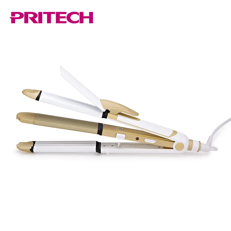 PRITECH 3 In 1 Flat Wave Plates Hair Iron Straightener And Curling Iron