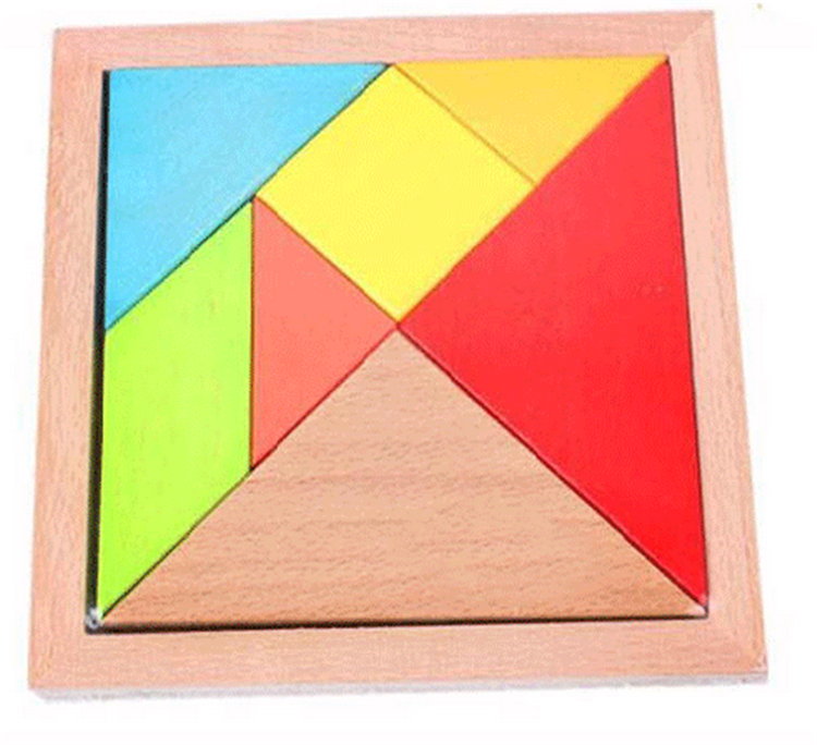 Wooden Tangram 7 Piece Jigsaw Puzzle Colorful Square IQ Game Brain Teaser Intelligent Educational Toys for Kids