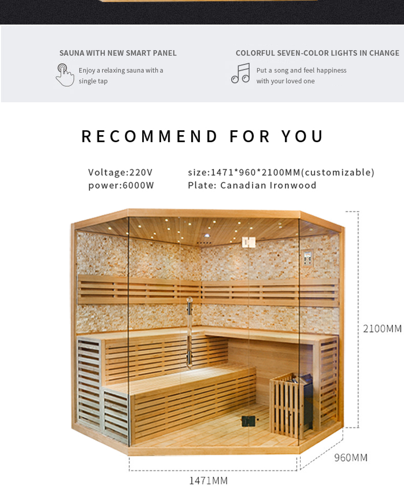 Luxury corner culture stone indoor steam sauna room