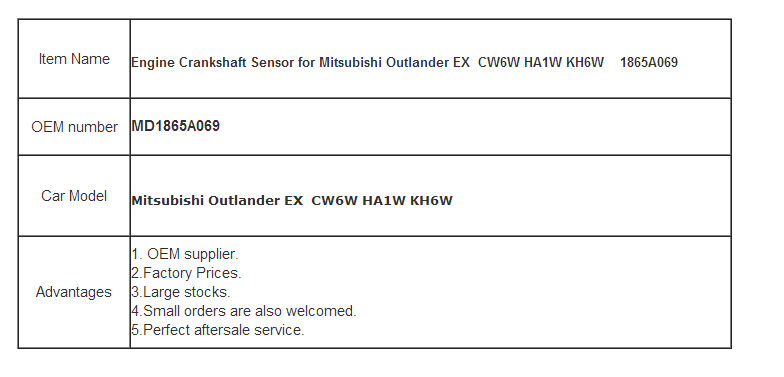 Engine Crank Angle Sensor For Mitsubishi Outlander EX CW6W HA1W KH6W OEM# MR578768 /J5T30771 /J5T30773/ J5T32571