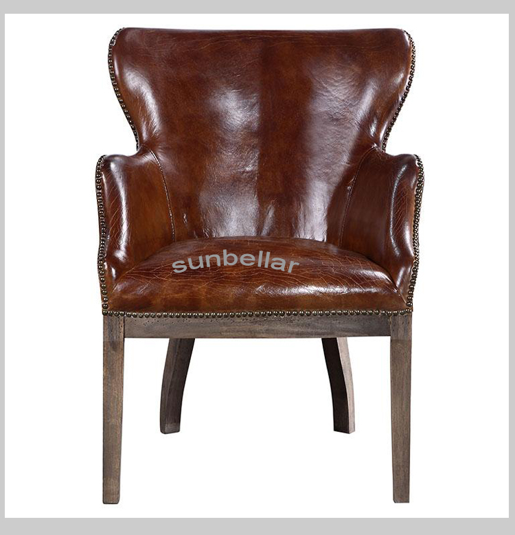 vintage brown genuine leather dining chair rough leather unfinished wood chair traditional accent armchairs for hotel room