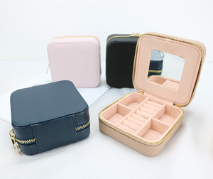 Small portable custom multi-function leather mirror jewelry travel organizer case