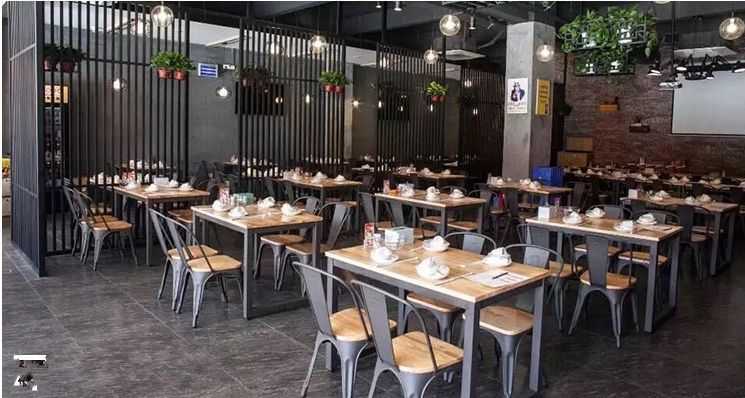 Beautiful stackable steel iron chair hot sale wood seat restaurant stackable chair