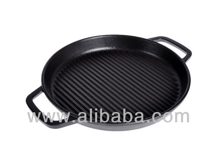 Round Cast Iron Grill Pan With 2 Handles 30 Cm Round Cast Iron Grill Pan With 2