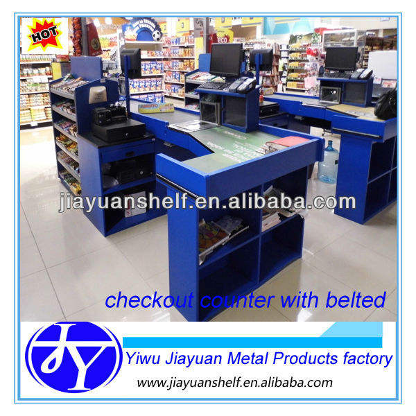 スーパーマーケット用ベルト付きレジカウンター - 鋼製、前棚、ライト