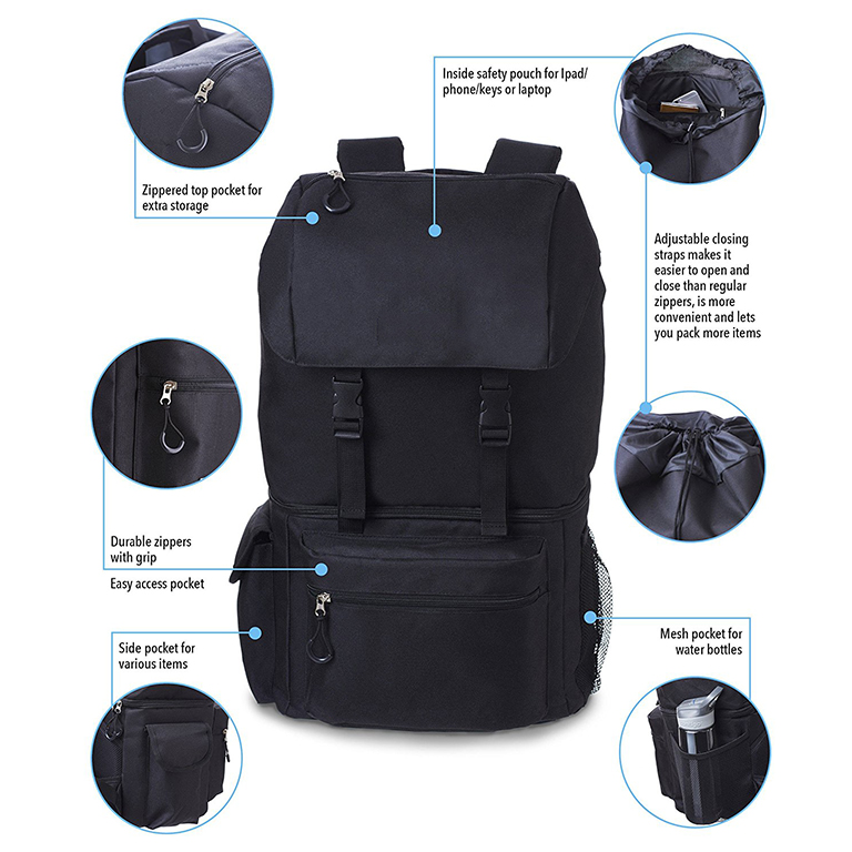 Sac à dos quotidien de voyage imperméable à la mode avec cordon de serrage avec poches multiples