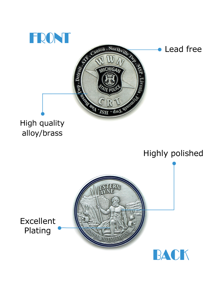Custom Landscape Image 3D Antique Silver Plated Challenge Coins