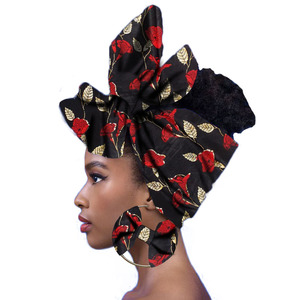 African Headwrap Women Cotton Wax Fabric Traditional Headtie Scarf Turban with earrings