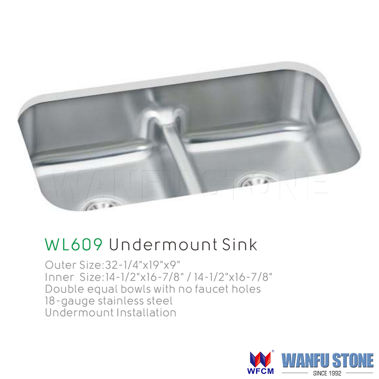 WL-609 Stainless Steel Undermount Double Bowl Sink Kitchen Algeria Wash Basin