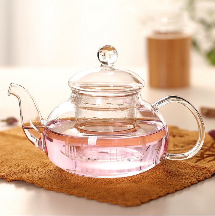 Custom design logo heat resistant glass teapot Borosilicate glass teapot