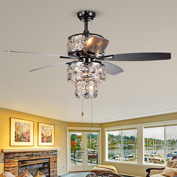 durable luxury dining crystal ceiling fan lamp,52'' crystal ceiling fan with light for Living room