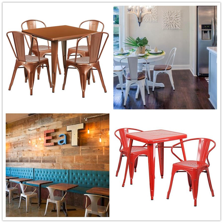 Foshan hot sale wood seat metal frame iron cafe chairs