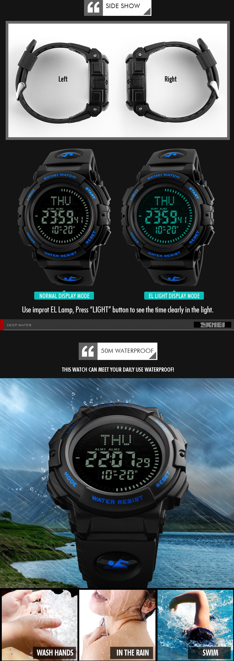 Stylish military compass watches SKMEI 1290 sport smart fitness tracker watch