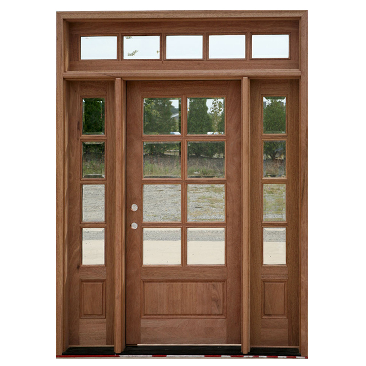 Atacado Mogno 6 Exterior Estilo Americano Moderno Design Do Painel De Vidro Portas De Entrada De Madeira
