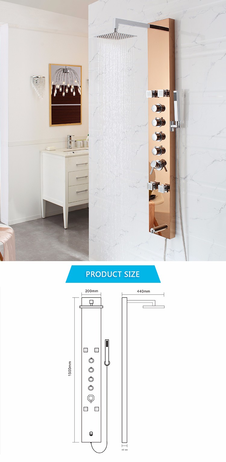 Foshan good quality 4 way diverter shower massage panel tower system in black mirror color