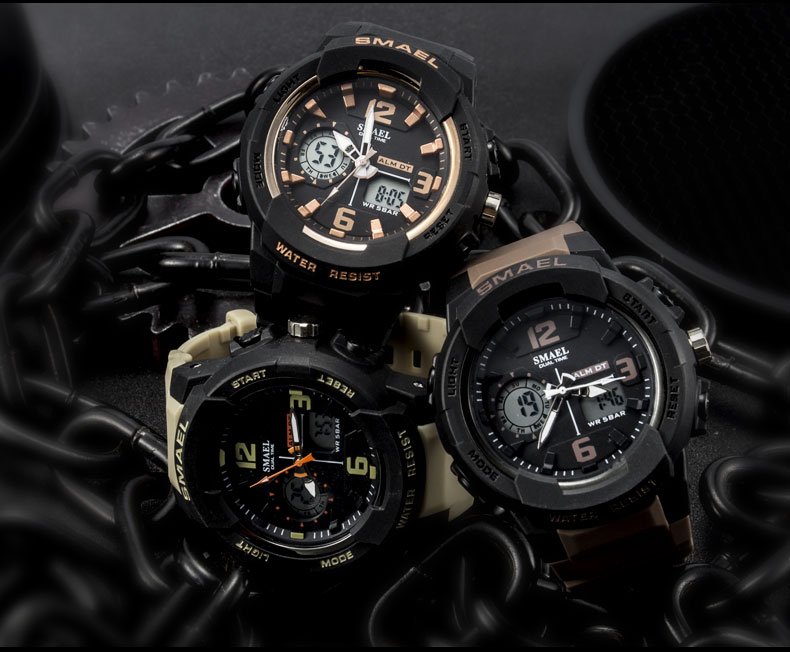 SMAEL water resistant watch sports dual display plastic double display wrist watch 1645