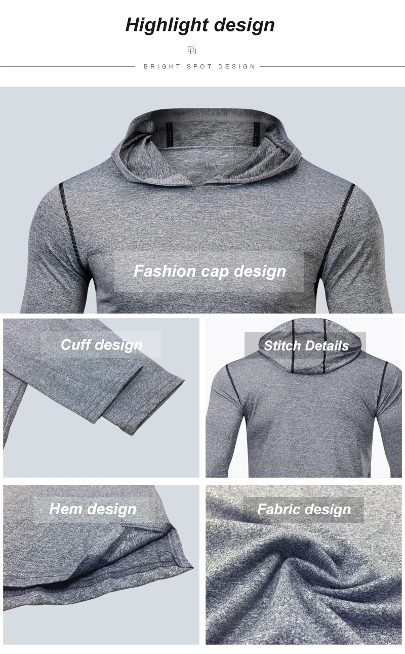 Athletic wear men's long sleeve  running sports slim hooded outdoor sports men casual shirts