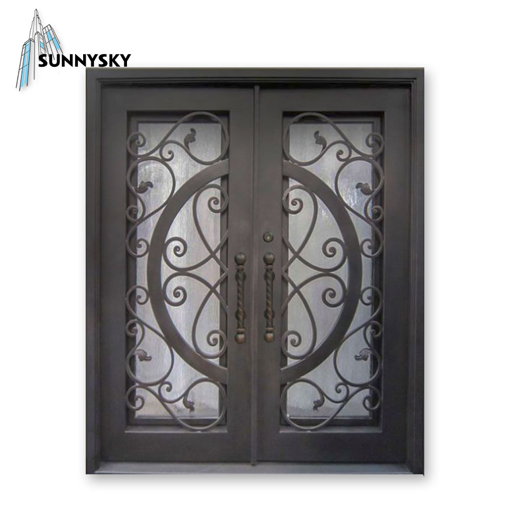 Manufacturer Designs Catalogue Quality Detail Wrought Iron Door Steel Swing Graphic Design Customized Modern Painted Entry Doors