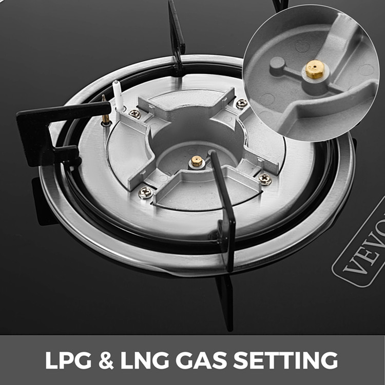 91.5cm 5 gas burner tempered glass panel auto ignition gas stove