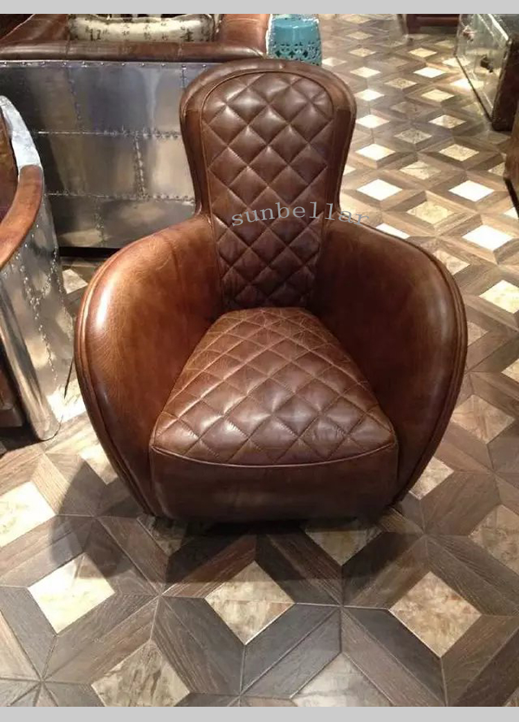 retro American vintage genuine leather horse saddle chair home chaise lounge chair luxury leather recliner chair with footrest