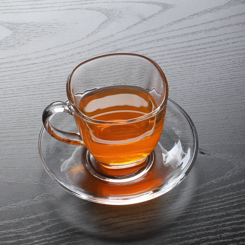 Clear Square glass coffee set, 180ml glass tea cup with saucer,clear glass tea set