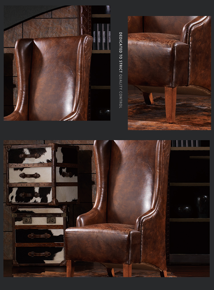 hotel furniture wooden chair leather high back single seat sofa luxury lounge leisure chair for VIP guests room